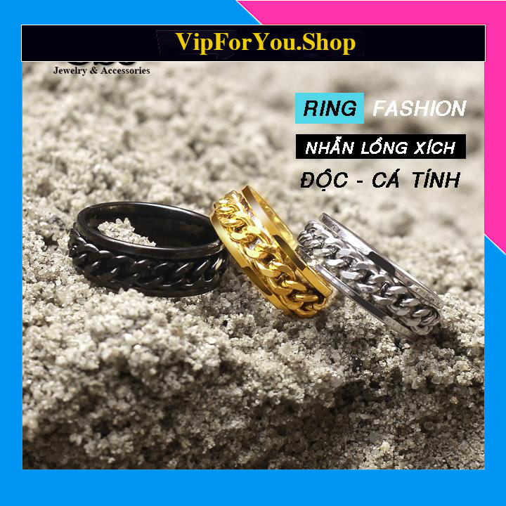 nhẫn inox kiểu lồng xích độc đáo cá tính - nhiều màu - hàng độc - tặng hộp đựng nhẫn xinh xắn