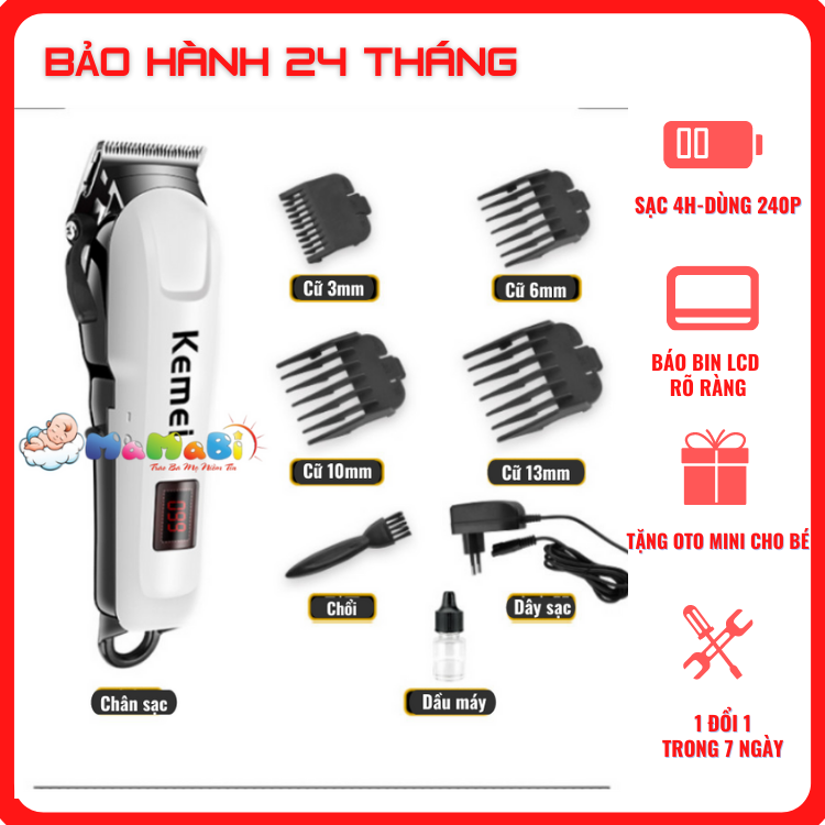 Tông đơ cắt tóc trẻ em Kemei 809A Mamabi,Tông đơ cắt tóc,hớt tóc không dây loại tốt,cắt êm lưỡi thép ,4 cữ lược,Sạc 4h dùng 240p-Freeship Max
