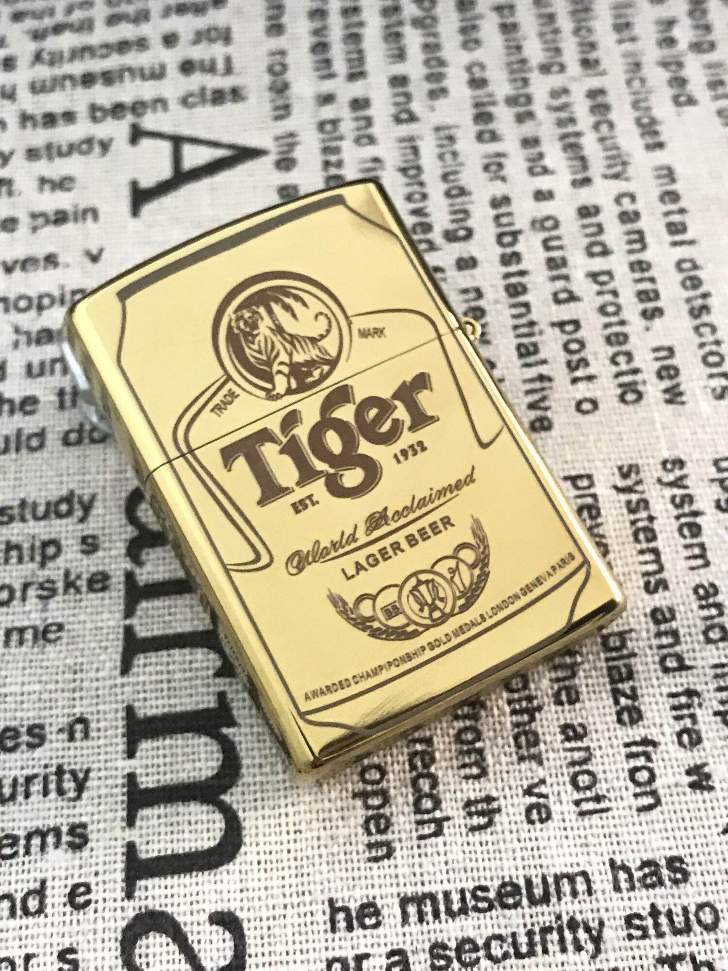 Bật lửa zippo đồng nguyên khối mẫu tiger tặng kèm đá bấc, chai xăng nhỏ).