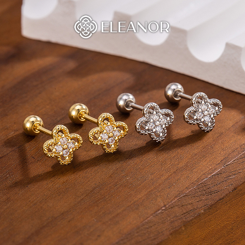  Bông tai nữ chuôi bạc 925 Eleanor Accessories khuyên tai hình cỏ 4 lá kiện trang sức 8707 