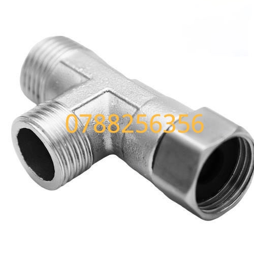 T cầu inox chia nước , Nối 2 Đầu Ren Ngoài Phi 21mm ,T cầu ốc 2 ngã chia bàn cầu và vòi xịt vệ sinh toilet