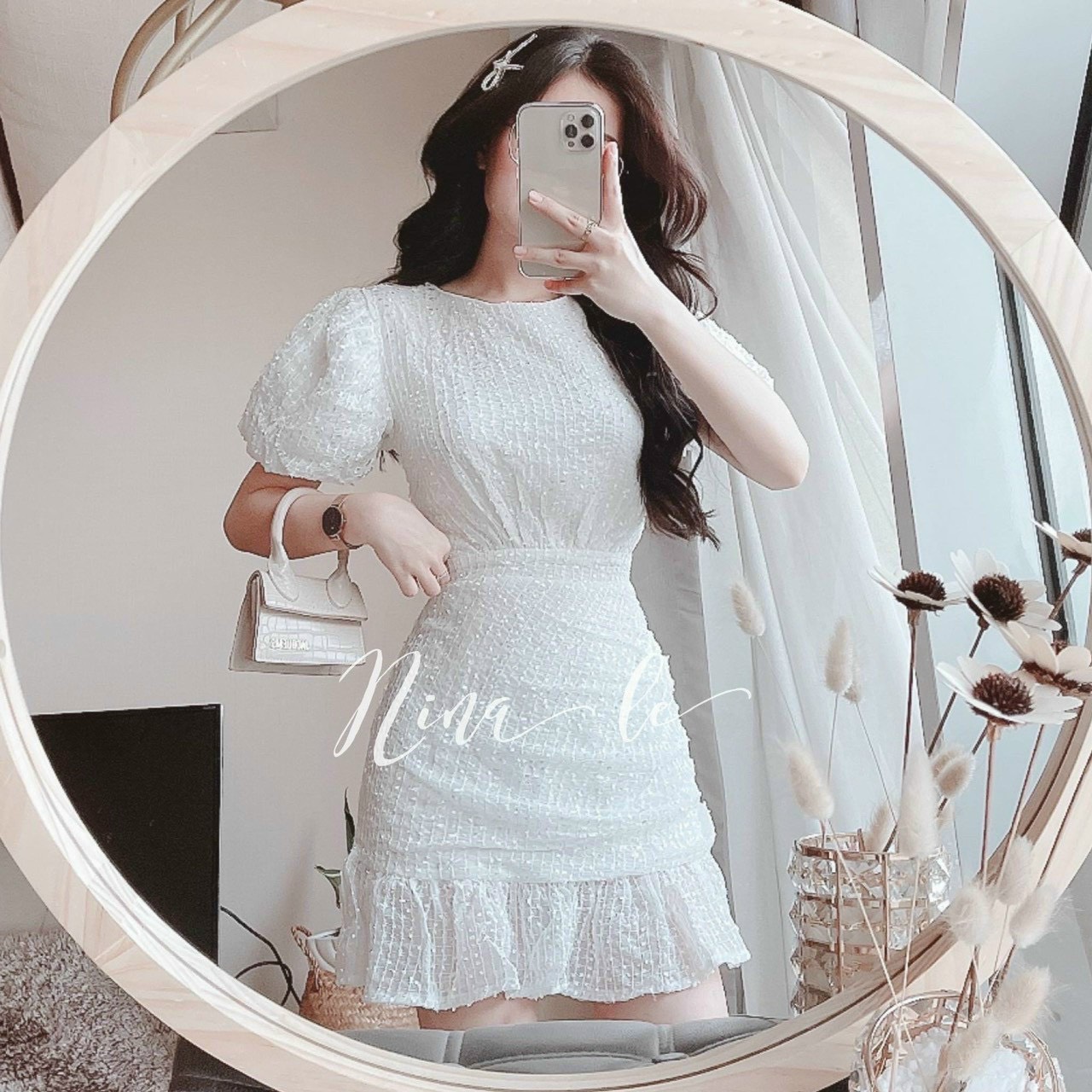 Đầm dự tiệc màu trắng dạo phố cực xinh sang chảnh [vải loại một hàng store]