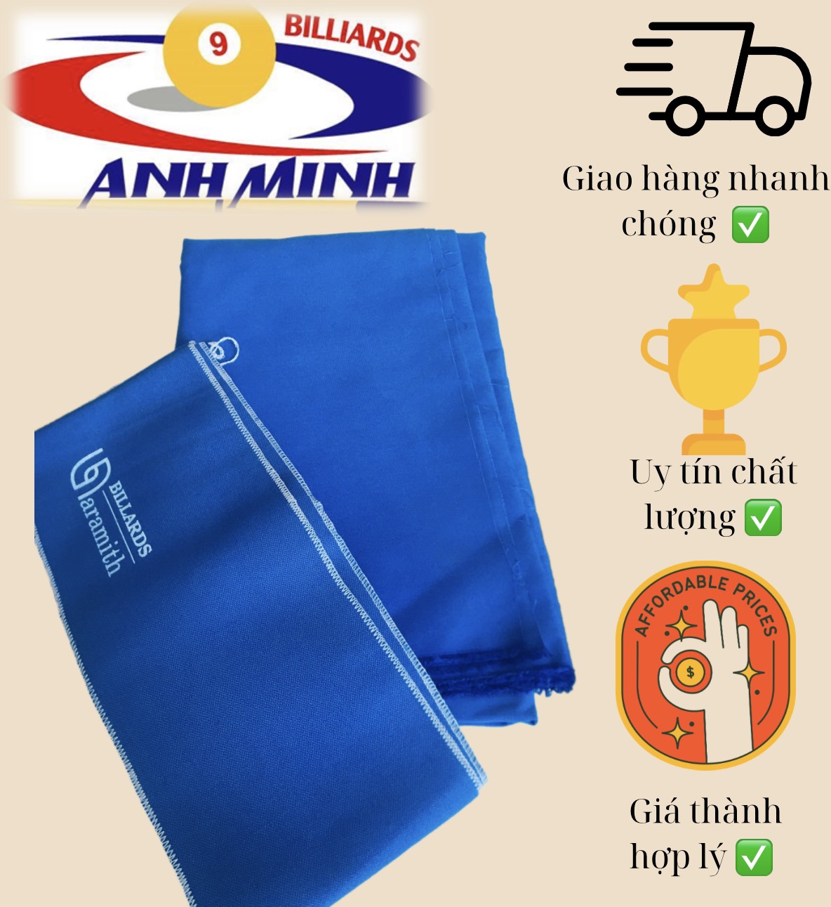 Vải bàn bida líp ( France) trọn bộ gồm vải mặt và vải băng giá 285k/bộ