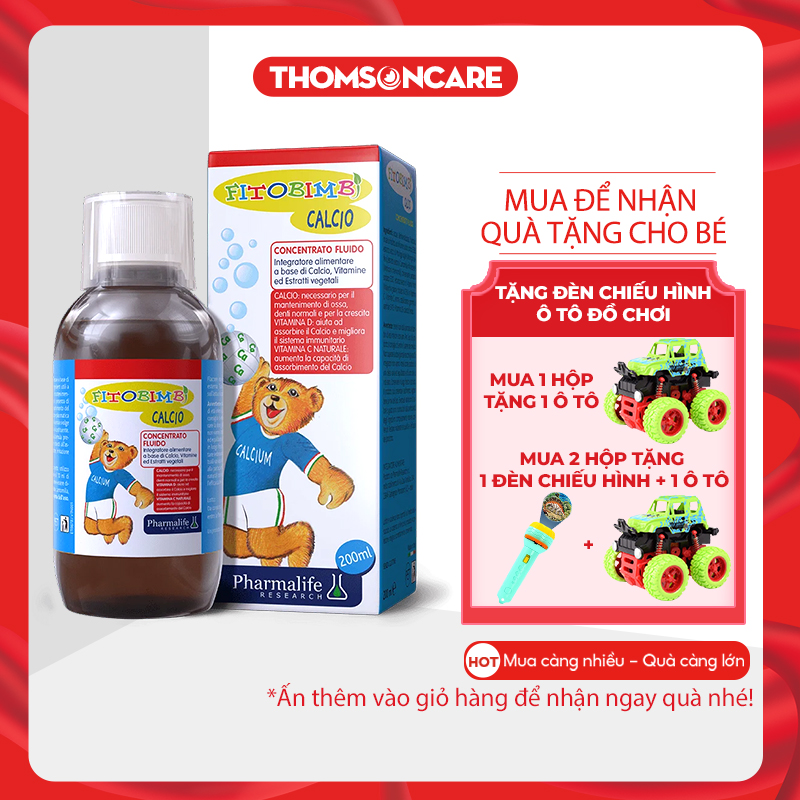 Bổ sung Canxi và vitamin D cho bé - Calcio Bimbi, có tem tích điểm tặng quà của hãng Fitobimbi - Nhập khẩu từ Ý, tăng chiều cao cho trẻ chai siro 200ml