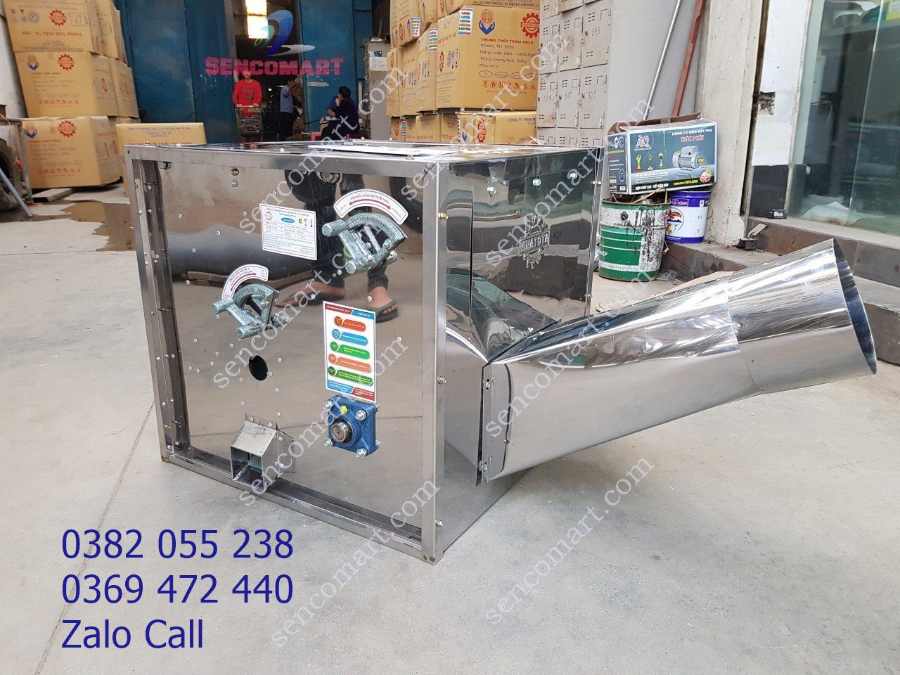Thùng thổi trấu cho cối lức 1050 chất liệu inox