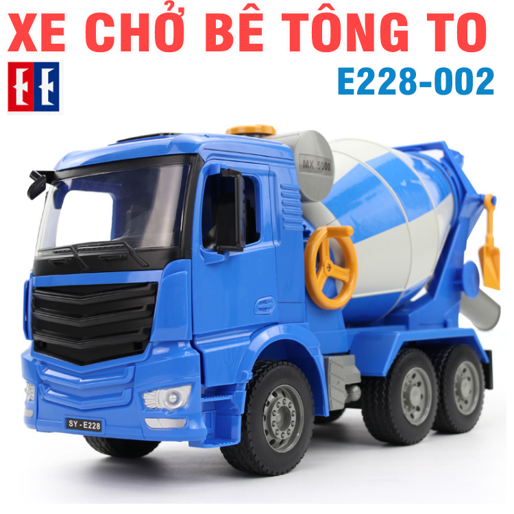 Đồ chơi trẻ em xe chở bê tông cao cấp mô hình cỡ lớn có tay xoay thùng trộn