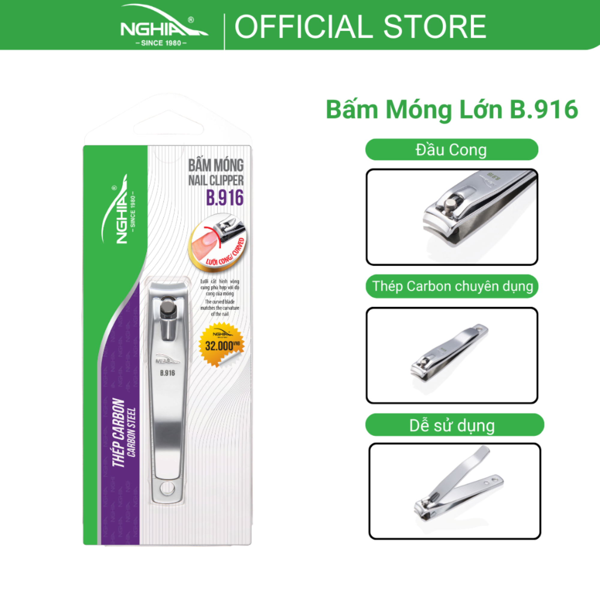 Bấm móng tay chân thép chuyên dụng kềm nghĩa b.916 - lưỡi cong