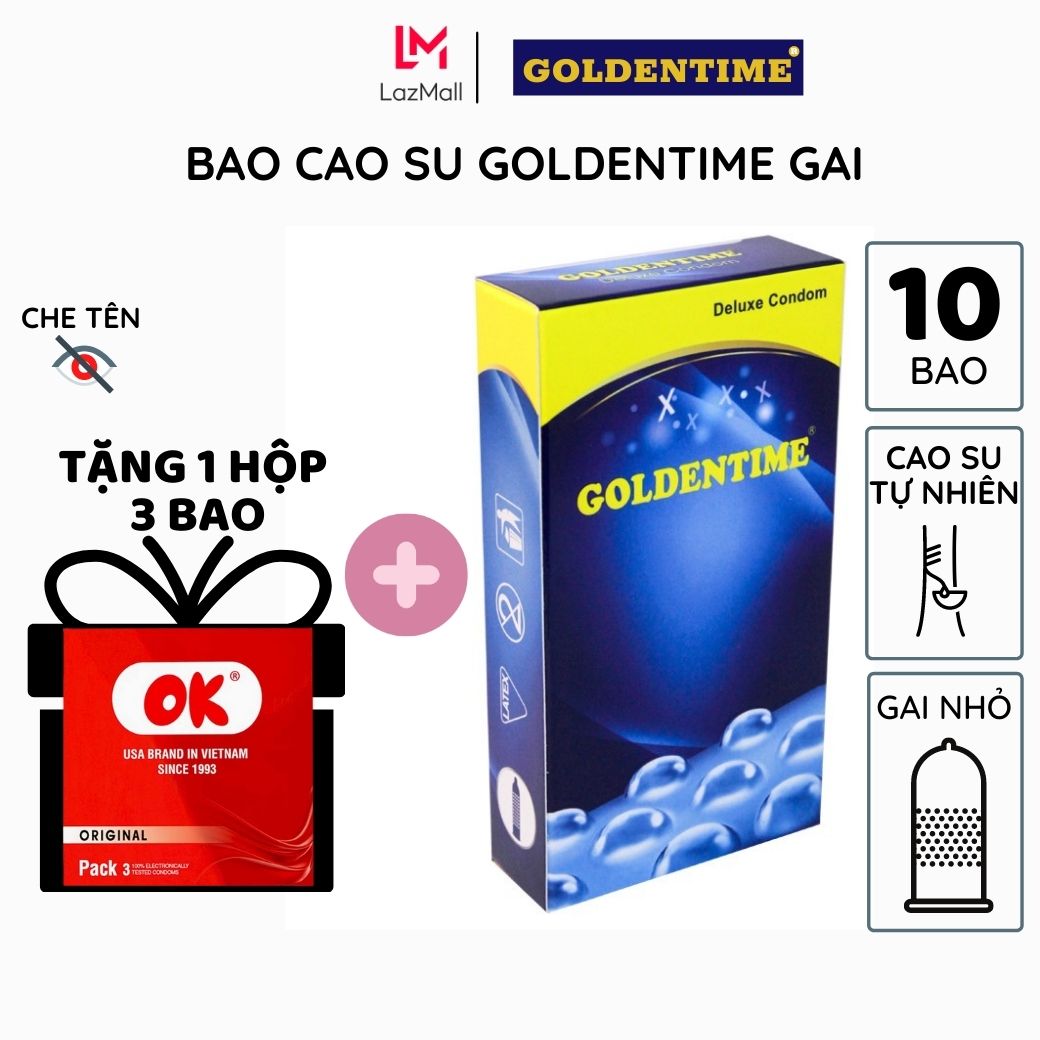 Bao Cao Su Goldentime xanh gai hộp 10 bao tăng khoái cảm ôm khít kéo dài thời gian