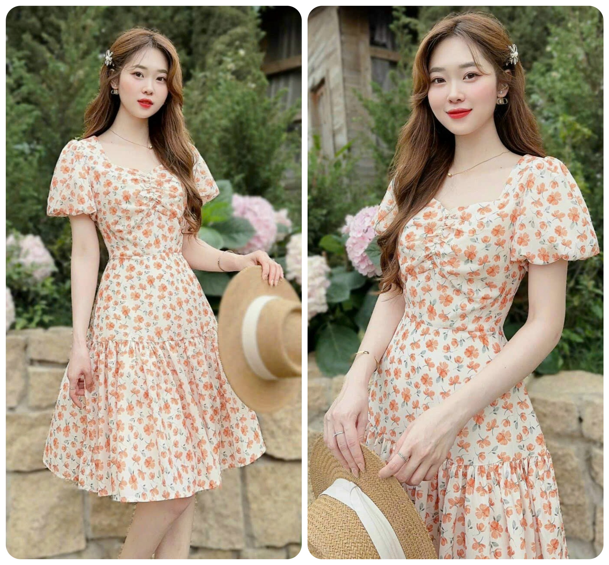 Đầm hoa tay bèo xoắn ngực cực rẻ cực chất