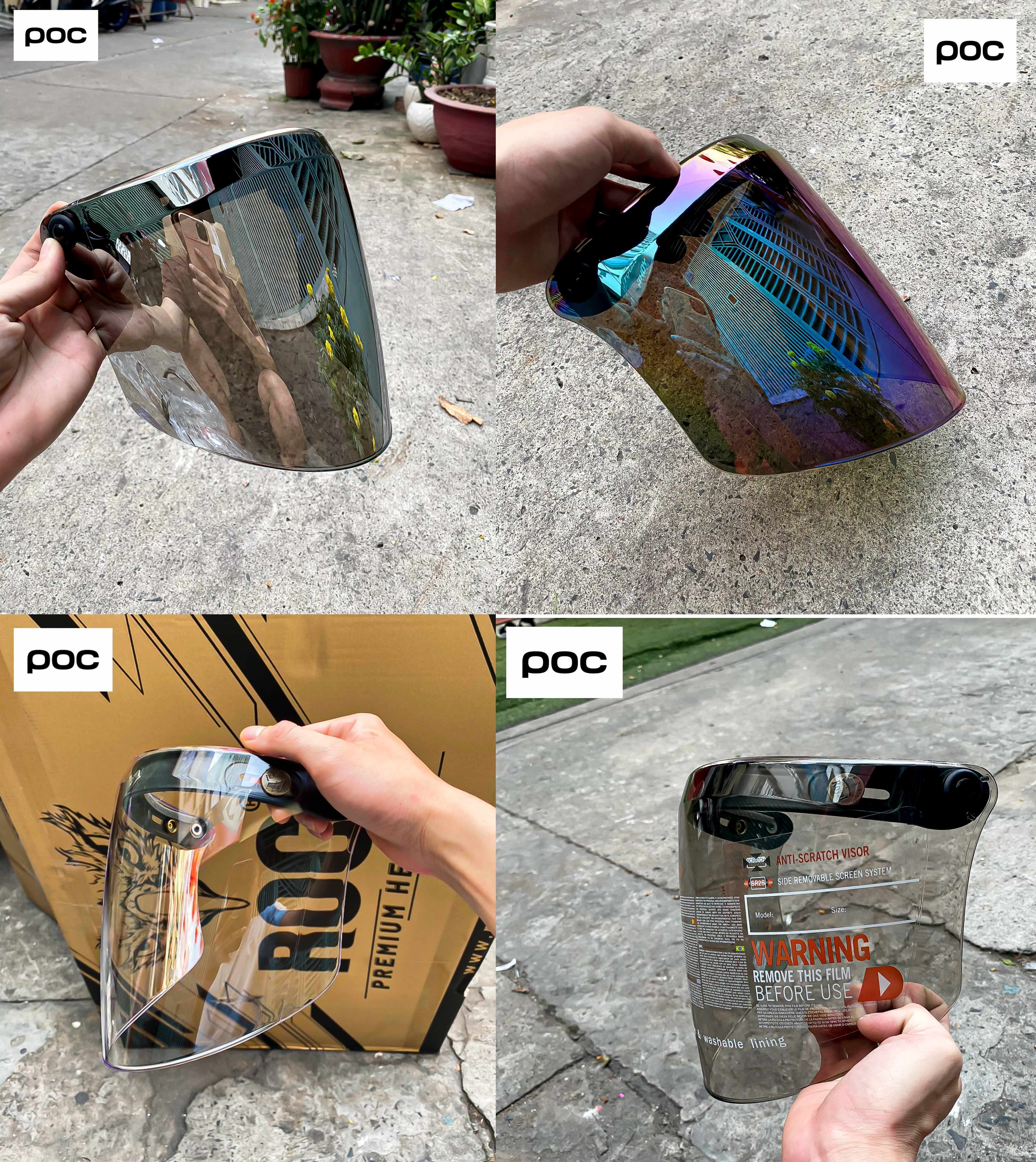 ( Nút gài) Kính FLAT gắn nón bảo hiểm 3/4 ROYAL, BULLDOG, ASIA, ROC, NAPOLI, FIFA...