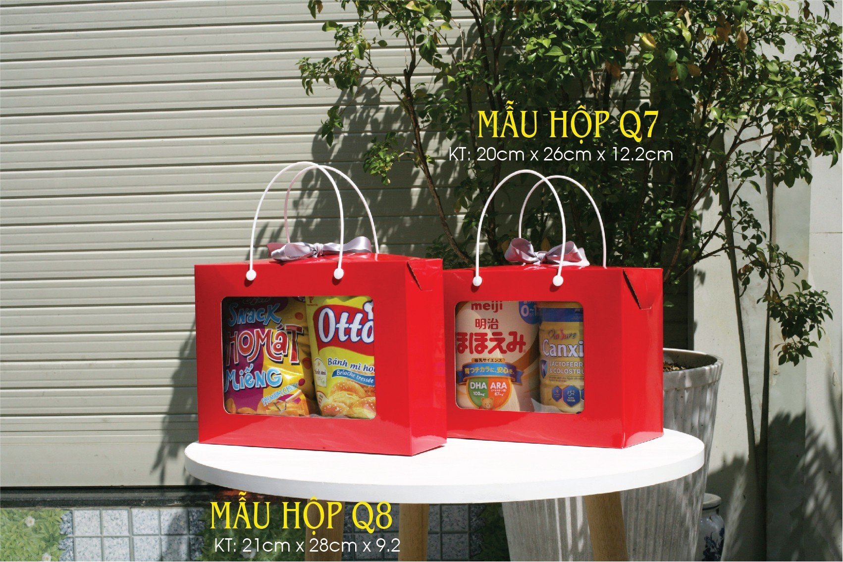 25 cái Hộp Q7 - Hộp giấy kraft đựng quà tết – bánh mứt ,Thực phẩm, 2 hủ nhựa 1,5 lít, 2kg