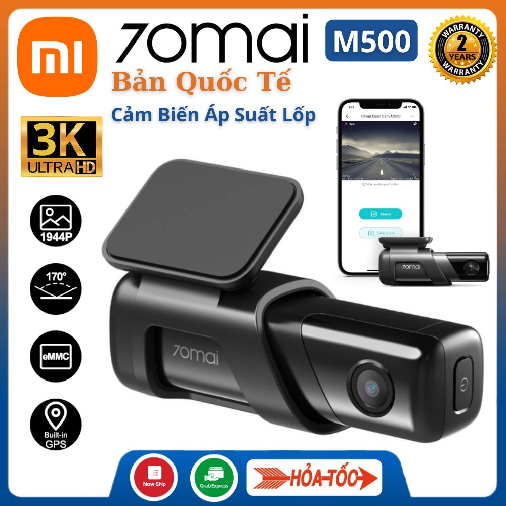 Camera hành trình 70mai M500 quốc tế chính hãng phân giải 1944p sắc nét góc rộng 170 độ điều khiển giọng nói wifi cảm biến áp suất lốp bảo hành 24 tháng