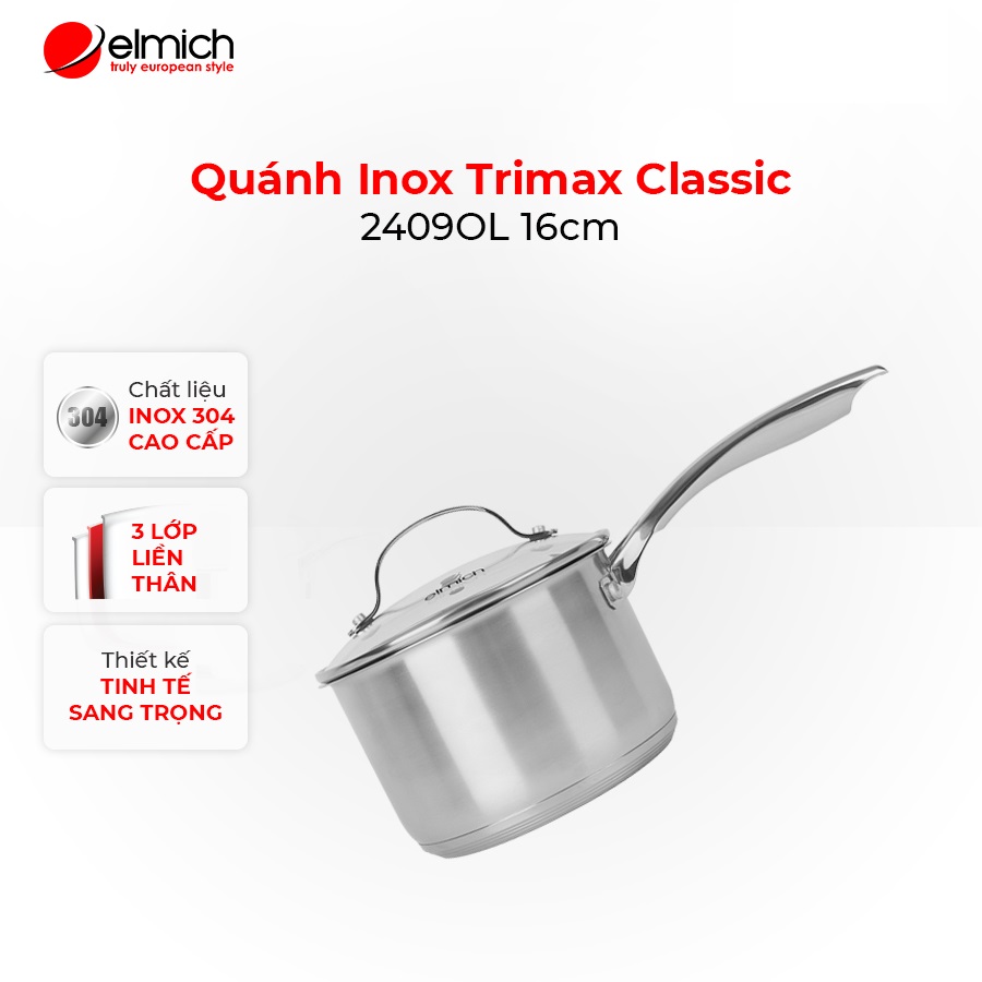 Quánh inox 3 đáy cao cấp Elmich 2409OL size 16cm