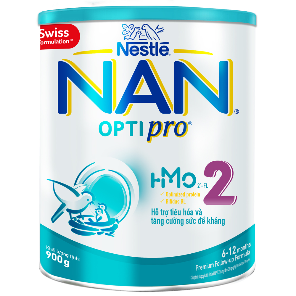 Sữa bột Nestle NAN OPTIPRO 2 HM-O 900g cho trẻ từ 6-12 tháng tuổi giúp trẻ dễ tiêu hóa tăng cường sức đề kháng và tăng cân khỏe mạnh