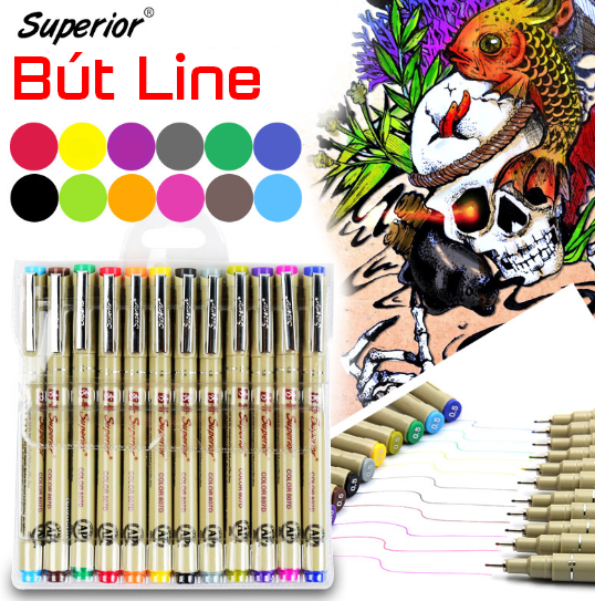 Bộ Bút Vẽ Đi Nét Nhiều Màu, Bút line màu Superior Cao Cấp
