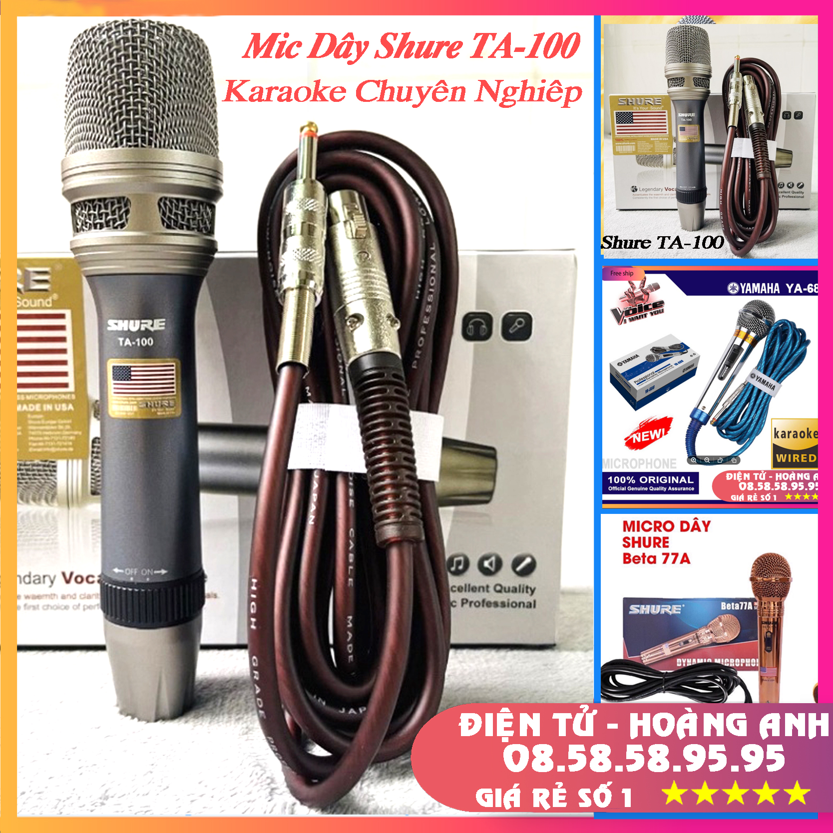 Micro dây shure TA 100 hàng cao cấp, chống hú tốt, micro karaoke TA100 shure hát nhẹ, tiếng ấm.