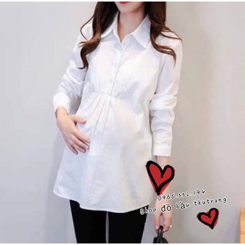 Áo sơ mi bầu công sở dài tay- áo bầu sơ mi thu đông chất liệu mềm mịn cho mẹ bầu - AB689 VM Mom