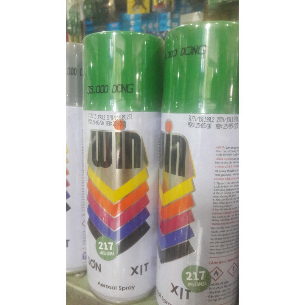 Sơn phun màu xanh lá 217 màu sắc như nắp hộp của sản phẩm