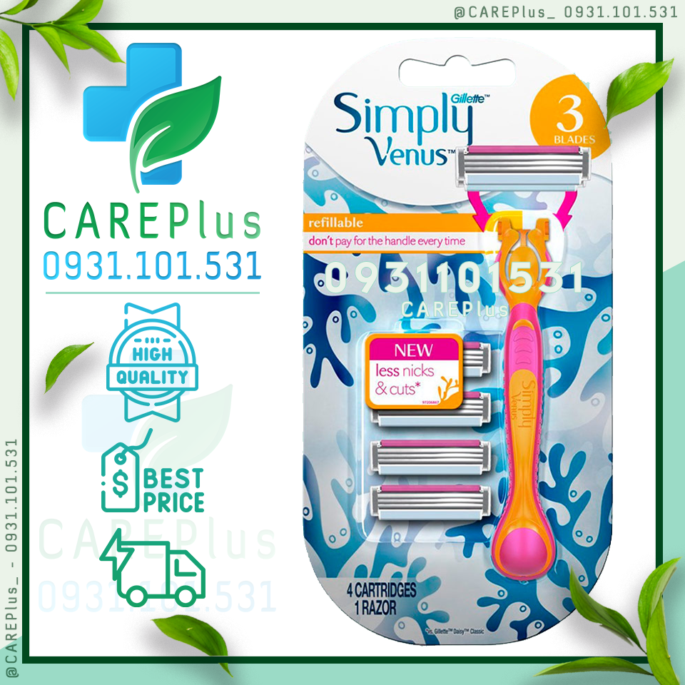 1 cán + 4 đầu dao 3 lưỡi - Gillette Simply Venus Hybrid Razor 4Up