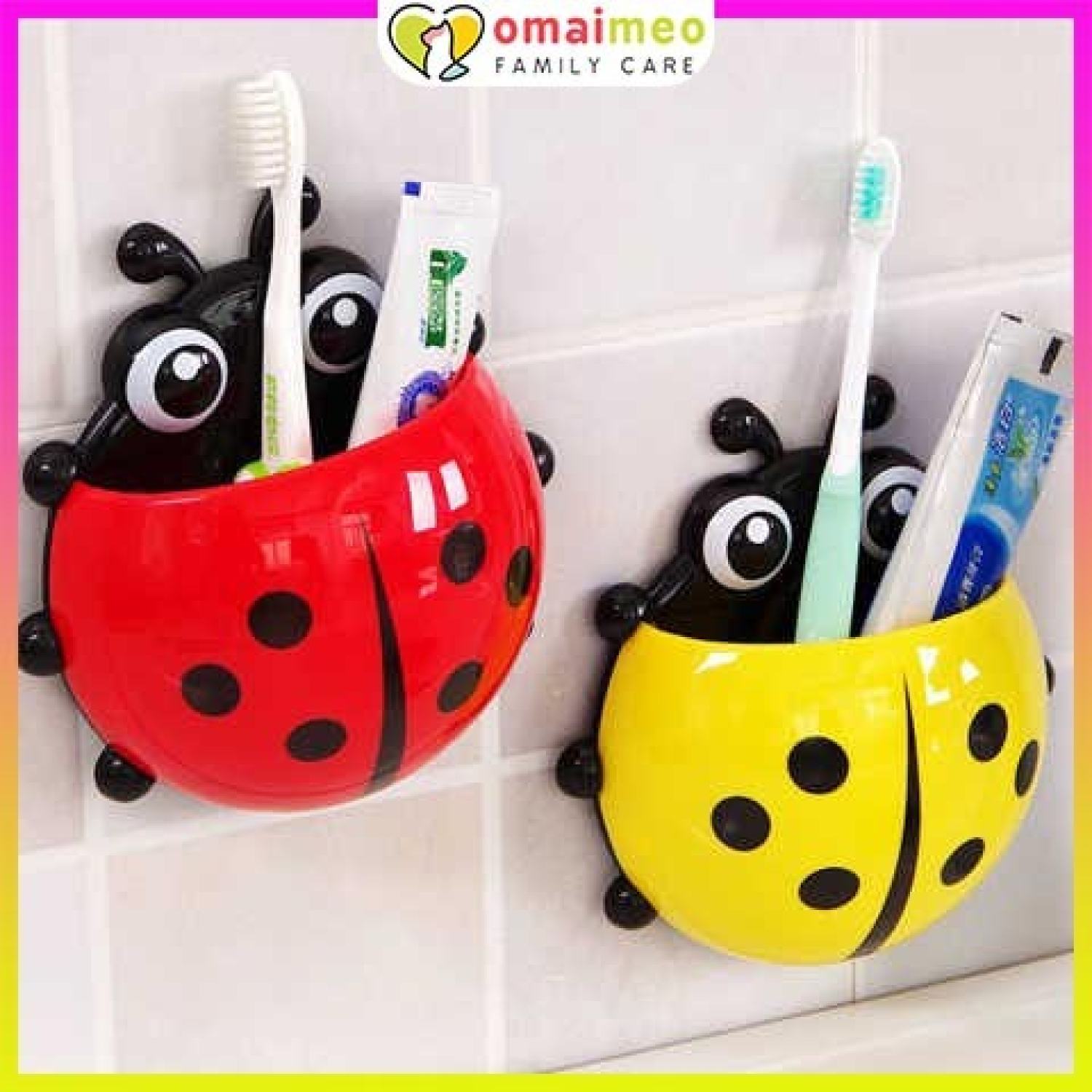 Hộp đựng bàn chải gắn tường hình bọ rùa, hộp dán tường đựng đồ cute bọ rùa