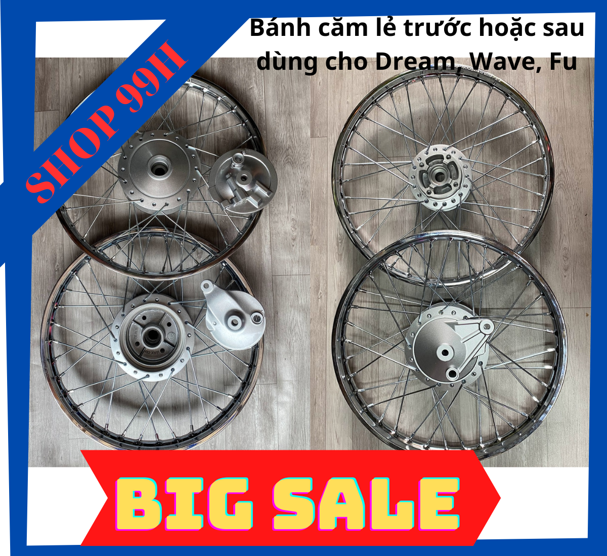 Bánh căm lẻ trước sau dành cho các dòng xe Dream Wave Future niềng Union VD bản 1.2 và 1.4