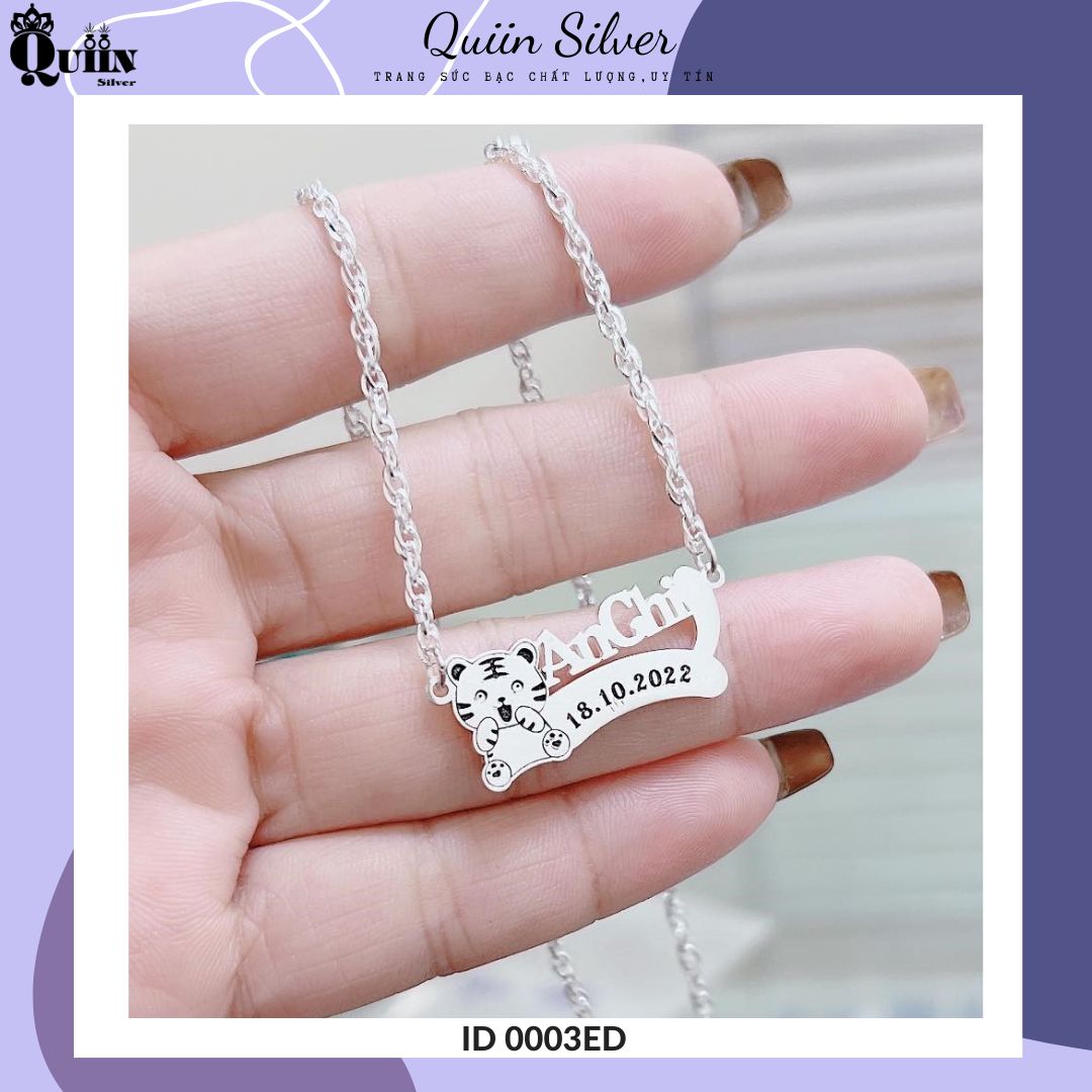 Dây chuyền/Vòng cổ bạc ta, bạc S925 Quiin - Mặt khắc theo yêu cầu hình con giáp và tên dành cho bé 0003ED