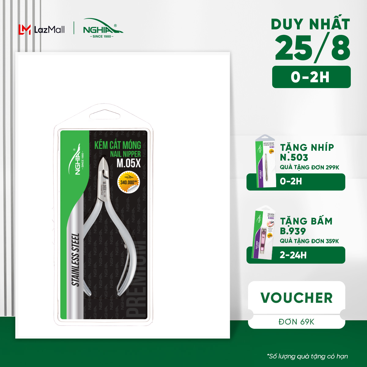 Kềm cắt móng  Kềm Nghĩa cao cấp thép không gỉ M.05X Xám