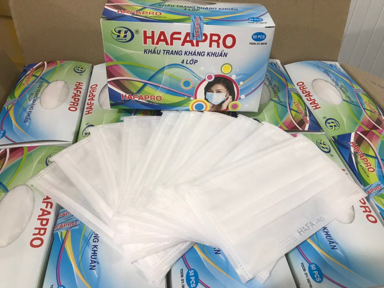 [HCM]Khẩu trang y tế 4 lớp HAFAPRO ( màu trắng ) Hộp 50 cái chính hãng công ty Hoàng Hà