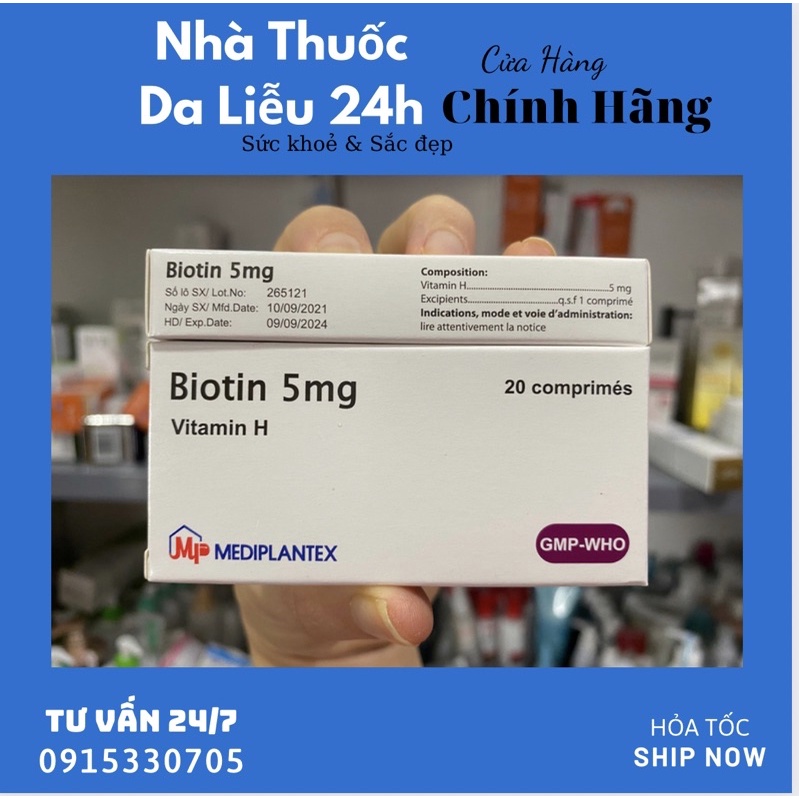 Viên uống Biotin 5mg - Hỗ trợ giảm tình trạng tóc gãy rụng hộp 20 viên