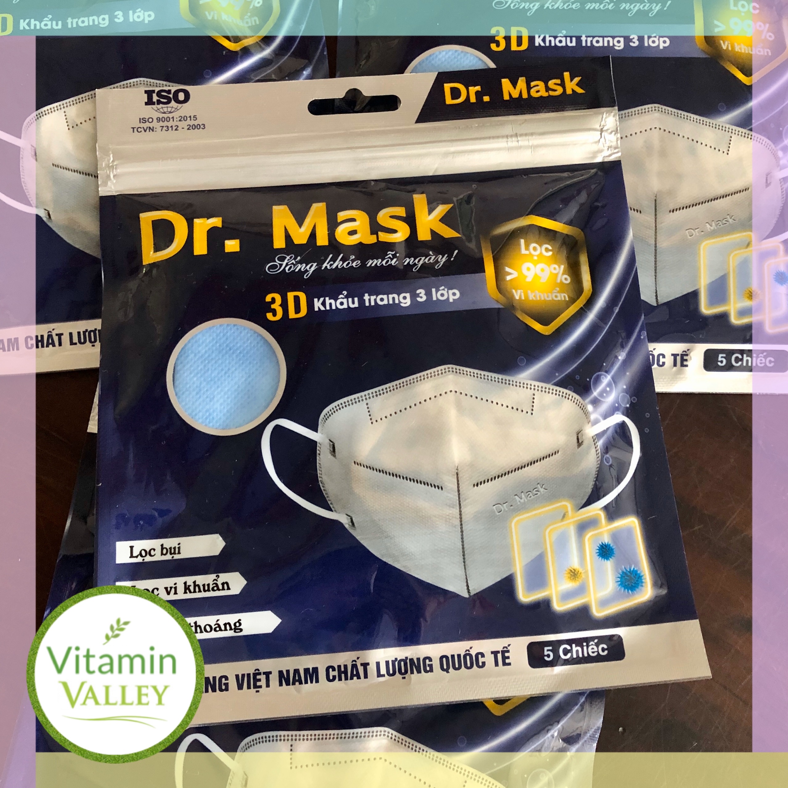 (Giao Màu Ngẫu Nhiên) Bộ 5 Chiếc Khẩu Trang 3D Cao Cấp Dr.MASK 3 Lớp