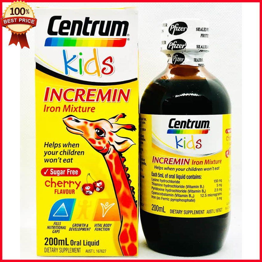 Siro ăn ngon, siro cho trẻ biếng ăn Centrum Kids Incremin Iron Mixture Úc 200ml - Giúp tiêu hoá tốt, ăn ngon miệng và phát triển chiều cao