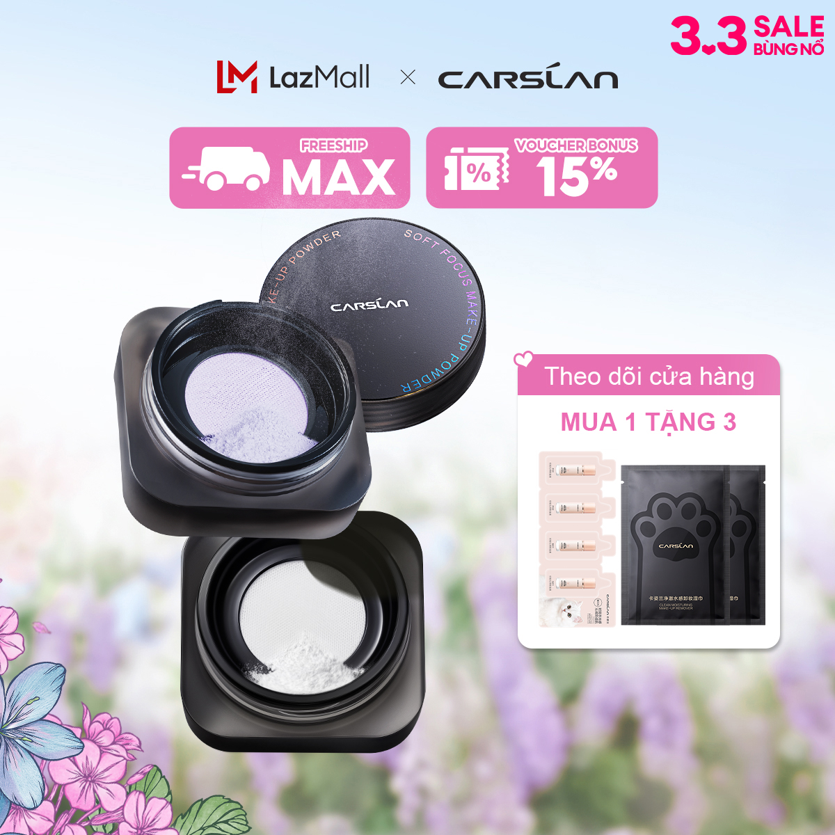 [ĐỘC QUYỀN 3 (20pm) - 6.04|VOUCHER+QUÀ TẶNG]【Phiên bản da nhạy cảm Phấn phủ CARSLAN chống thấm nước kiểm soát dầu lên đến 24H không dầu trọng lượng nhẹ lâu trôi 3 màu 8g