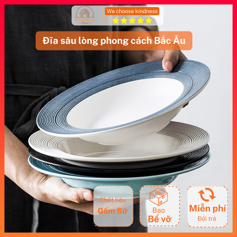 Đĩa sứ, đĩa sâu lòng dùng ăn súp, mì ý, salad và decor bàn ăn phong cách Bắc Âu