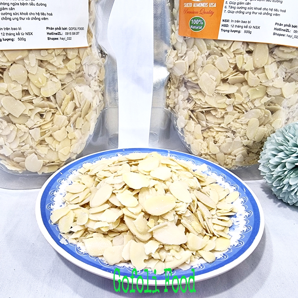 Hạnh Nhân Lát Gofoli 250g, nhập Mỹ, chất lượng cao, thơm, béo/ Premium sliced USA almonds, raw, sliced, high quality