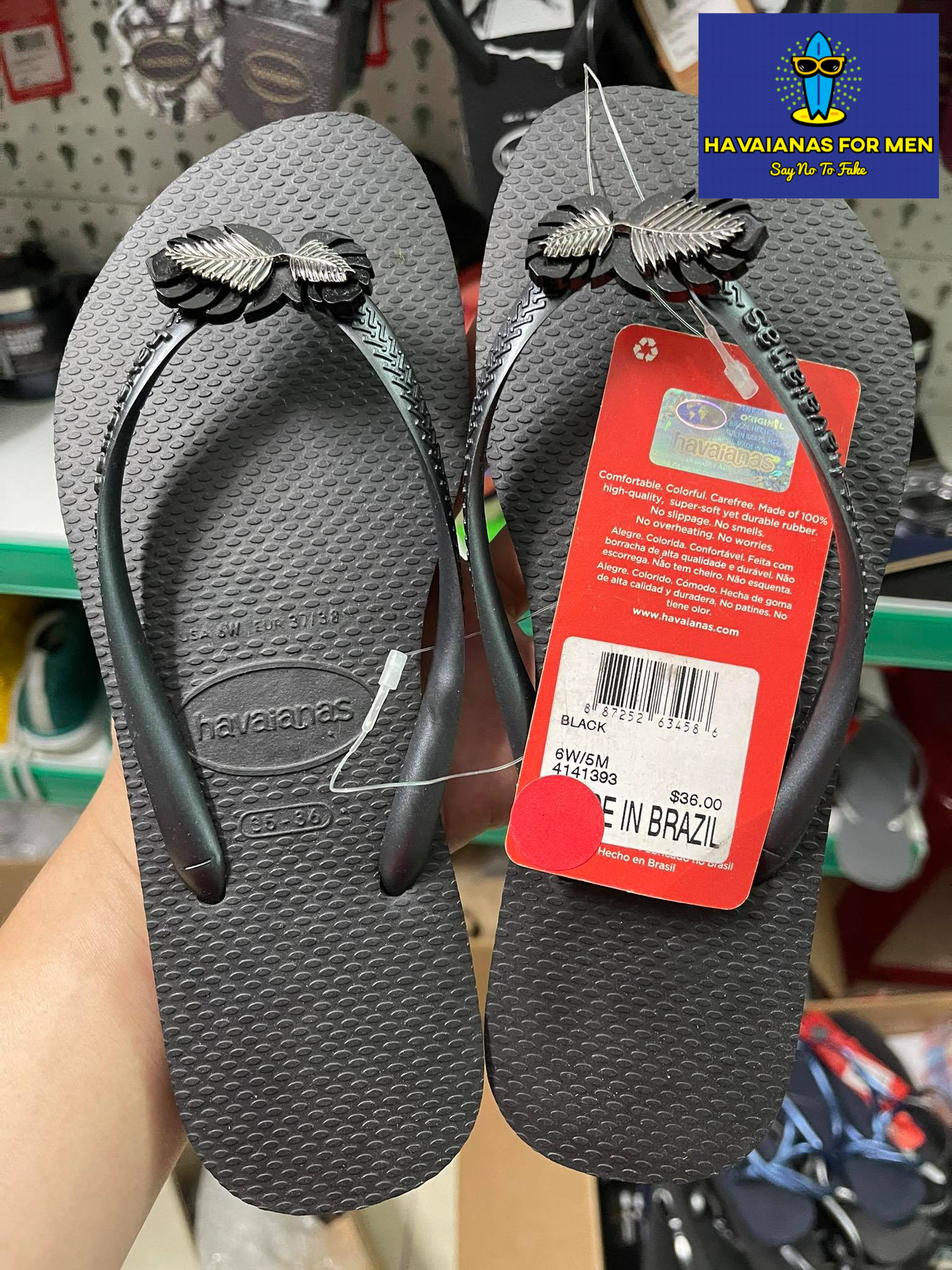 HAVAIANAS FOR MEN - Dép nữ Charm chiếc lá size 35-36 CHÍNH HÃNG