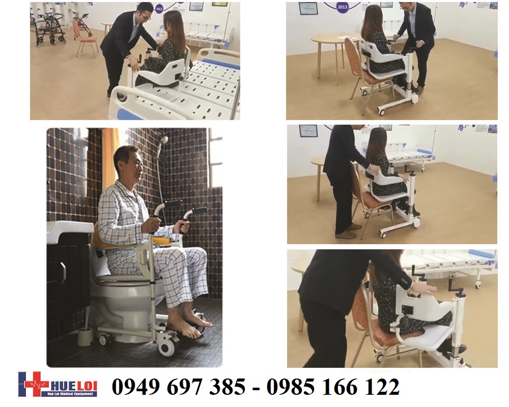 Xe lăn ghép 2 mảnh nâng hạ bệnh nhân, Xe lăn đa năng, Ghế dịch chuyển nâng hạ bệnh nhân, Xe đón bệnh nhân đi vệ sinh không cần bế