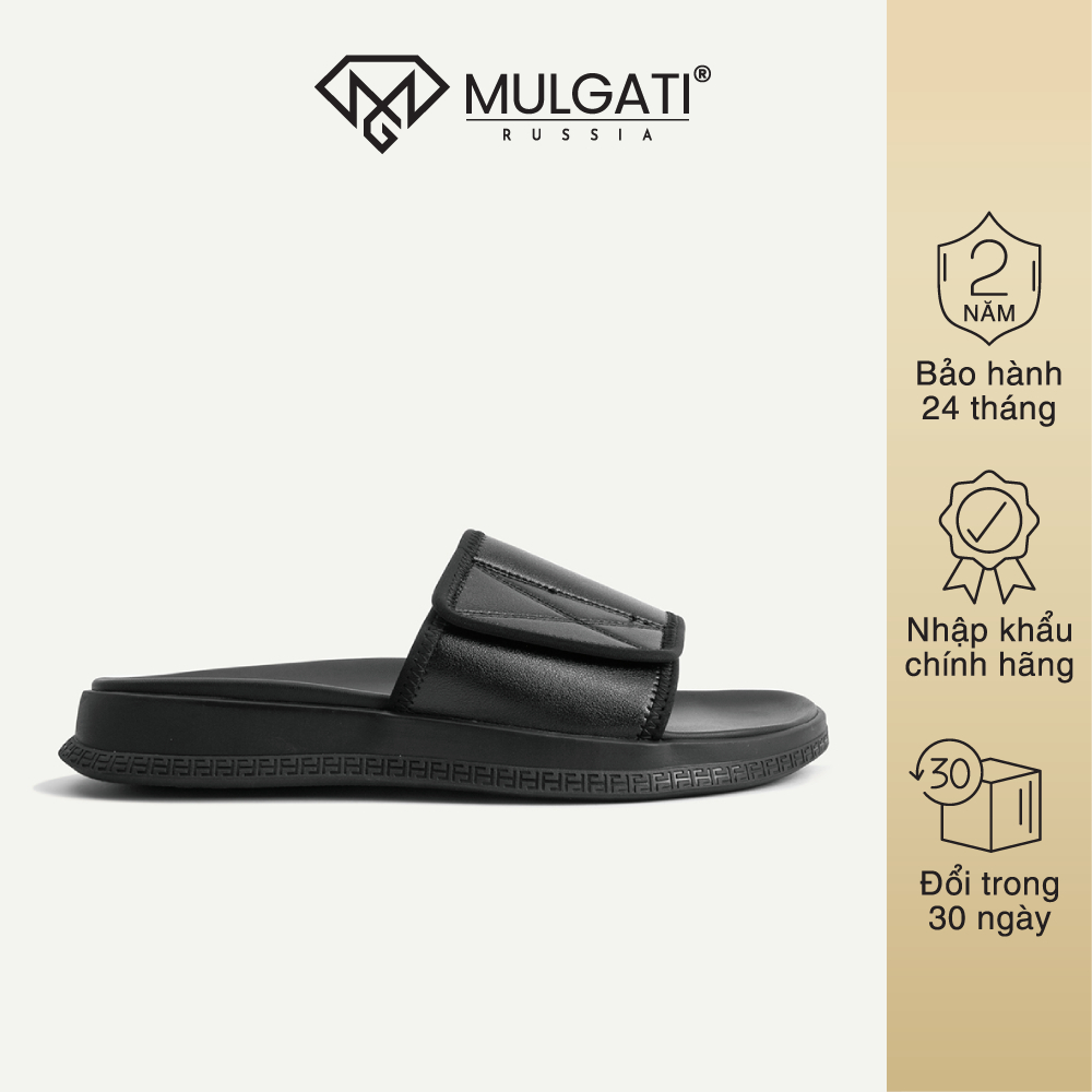 Dép da nam mulgati black quai ngang màu đen - 2201