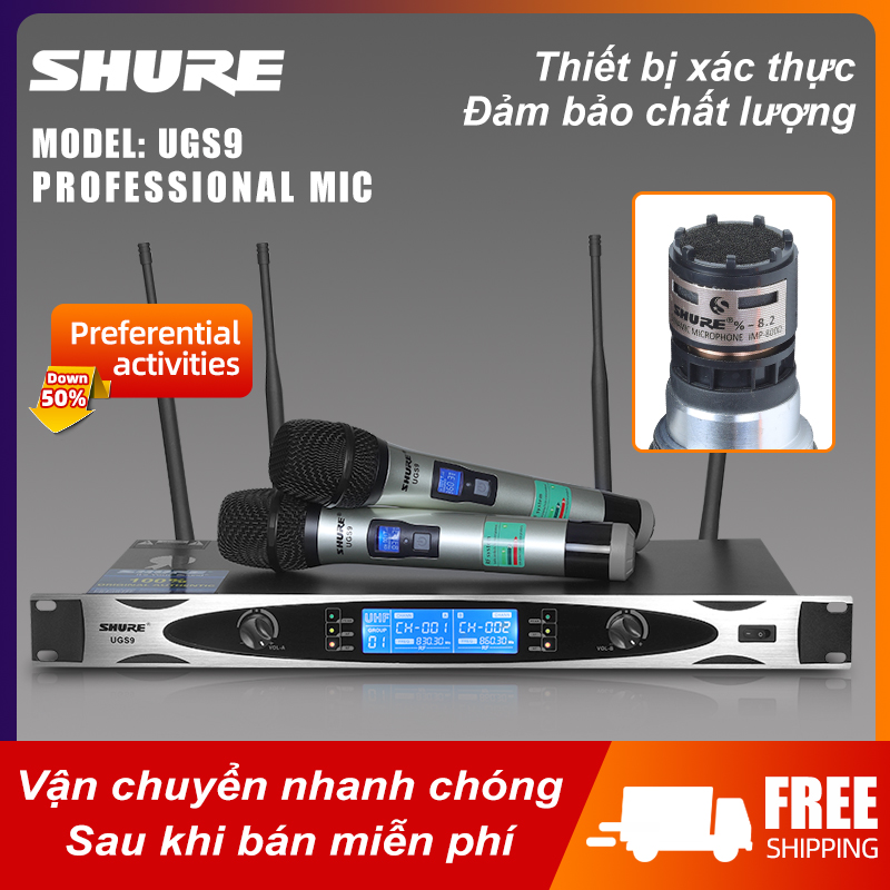 Micro Không Dây Shure - UGS9,Chính Hãng Cam Kết Mới, Chống Hú Tốt, Sóng UHF Thu Phát 4 Râu Cực Chuẩn, Sóng Khỏe, Chống Nhiễu Tốt, Tặng 2 Chống Lăn Mic Và 2 Cặp Pin, Chất Lượng, Giá Rẻ, Uy Tín, Phù Hợp Cho Gia Đình, Hàng Quán.