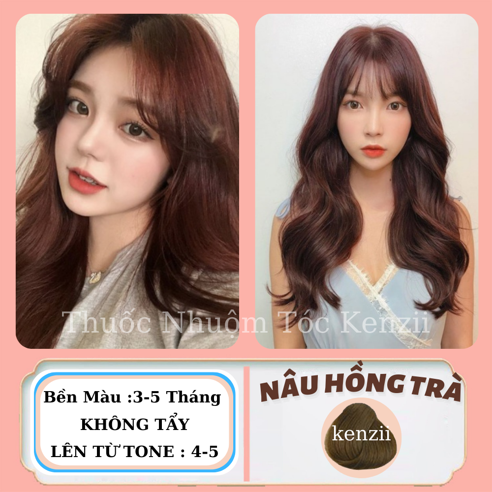 Thuốc nhuộm tóc nâu hồng trà lên từ tone nâu 4 - 5 kenzii - thuốc nhuộm tóc màu nâu hồng trà