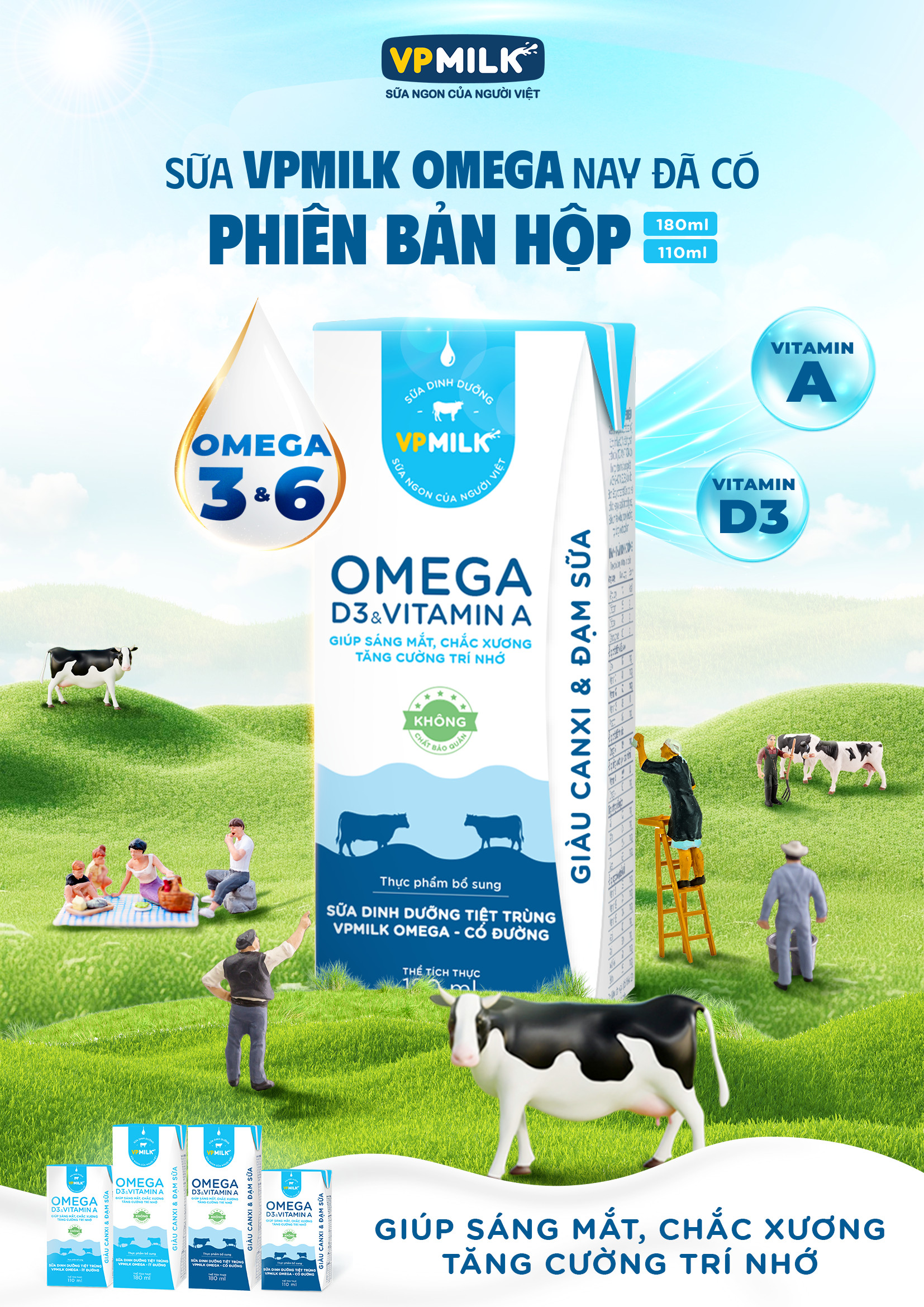 Thùng 48 hộp Sữa Dinh Dưỡng Tiệt Trùng VPMilk Omega - Có Đường Ít đường