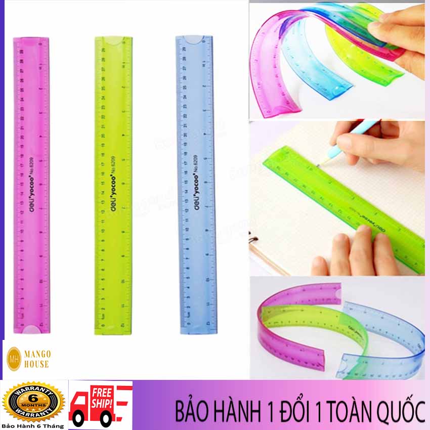 Bộ 3 Thước Kẻ Dẻo- Làm từ nhựa dẻo, bền, không gãy, rất linh động, chữ số rõ ràng, phù hợp với trẻ em- Mango House- THước kẻ dẻo Deli, thước kẻ dẻo nhựa, thước kẻ dẻo 30 cm, dụng cụ học tập, đồ dùng học tập, vpp