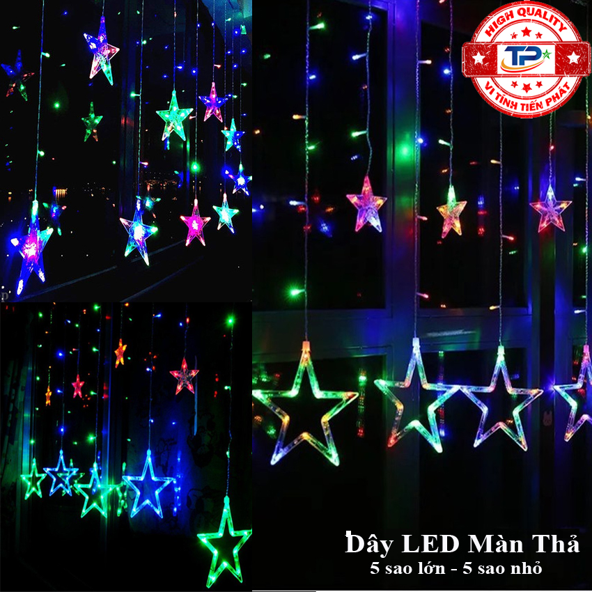 Dây đèn Led thả Màn thả Mành hình 10 Ngôi Sao nhấp nháy nhiều màu dùng trang trí Sân Vườn, Gia Đình, Quán, Noel, ... Chúc Mừng Năm Mới quà Tết 2024