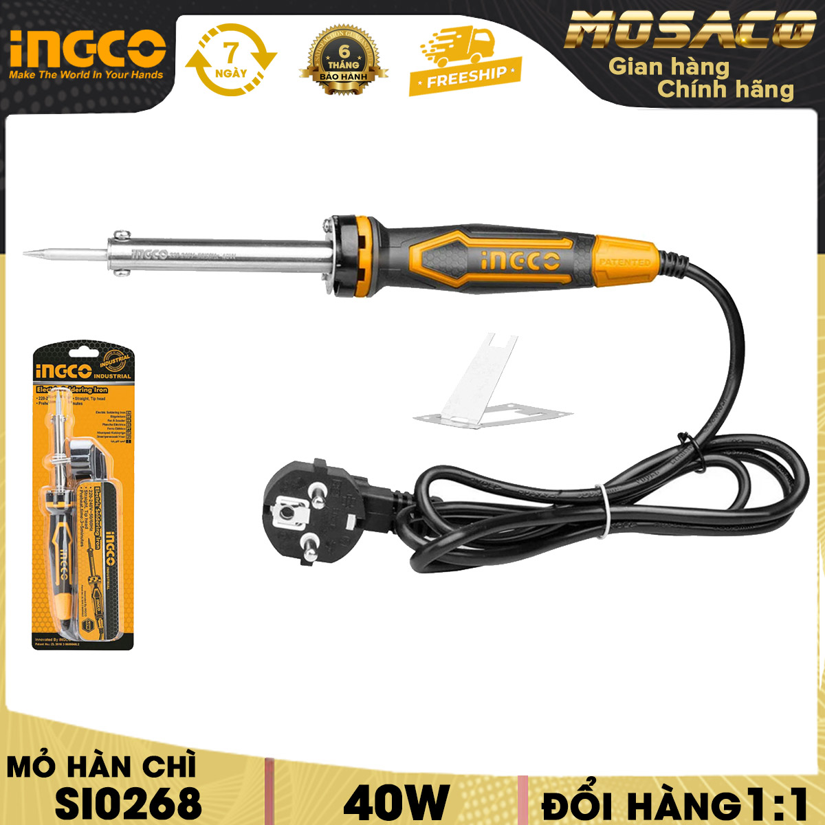 Mỏ hàn chì ingco si0248 220-240v ~ 50 / 60hz. mỏ hàn công suất đầu vào 40w-100w, thời gian làm nóng 3-5 phút, đầu thẳng nhọn, được sử dụng nhiều trong việc hàn thiết bị, hàn bo tuổi thọ cao đóng gói cẩn thận- mosaco