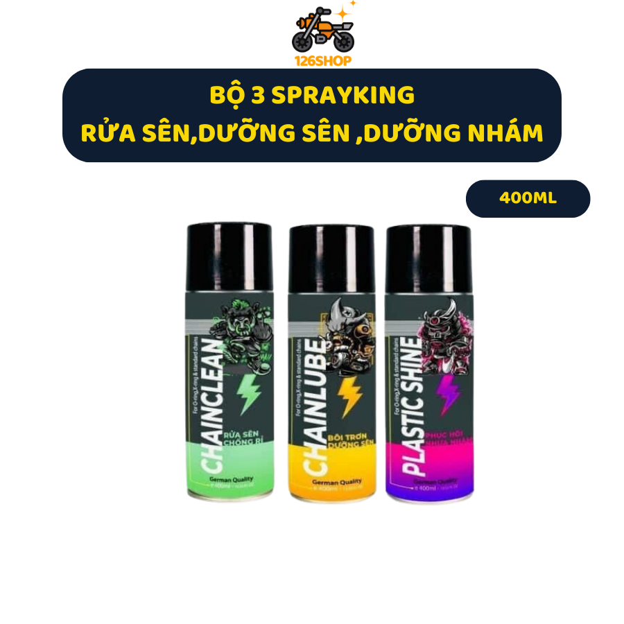 Combo bộ 3 sản phẩm rửa sên , bôi trơn sên , làm bóng dàn nhám Sprayking 126Shop