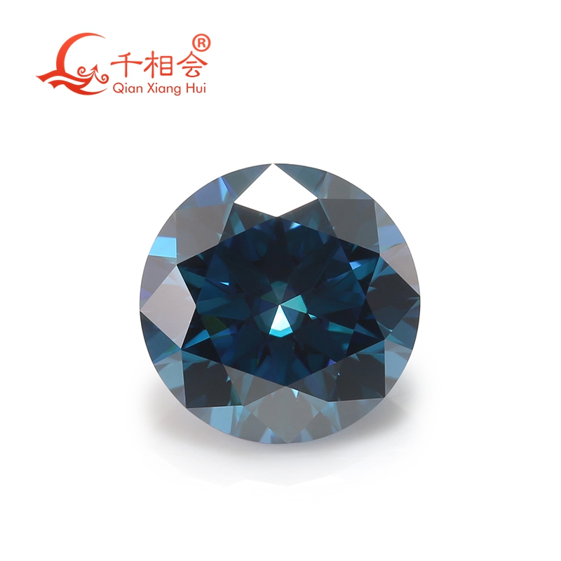 Qian Xiang Hui vvs1 Diamond Cut Round Shape plating sapphire blue color Moissanite Loose Gemstone Stone