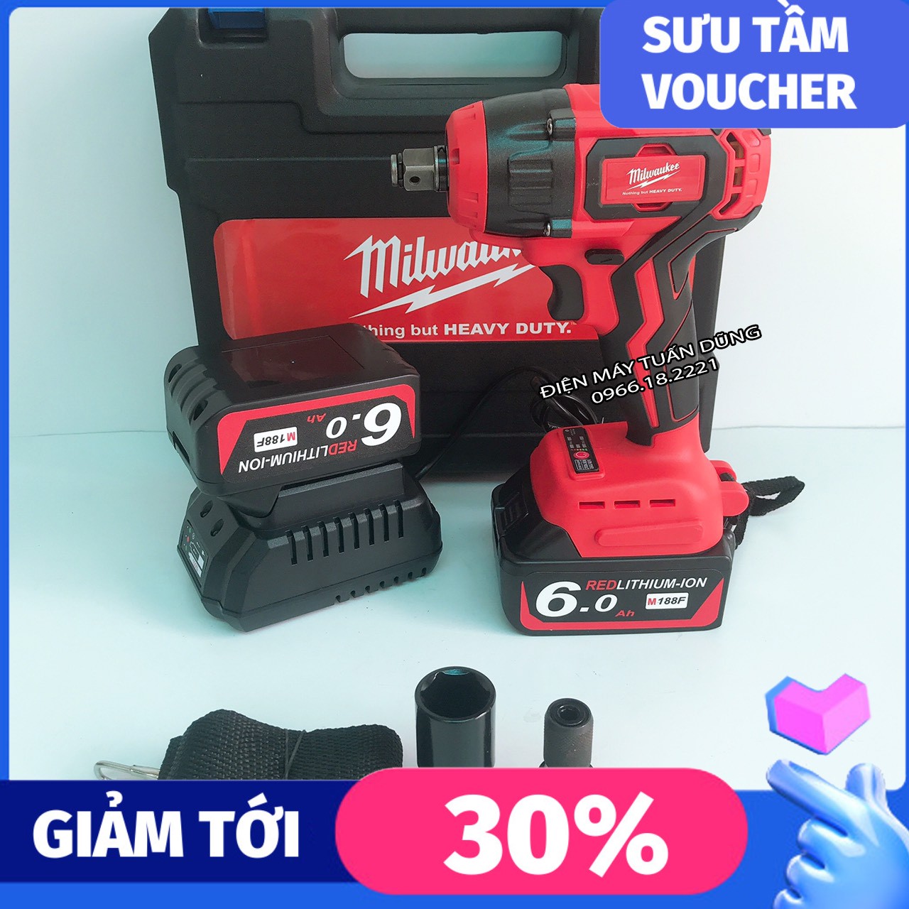 Máy siết bulong Milwaukee M188F - 3 ĐÈN LED TẶNG Đầu Chuyển Vít