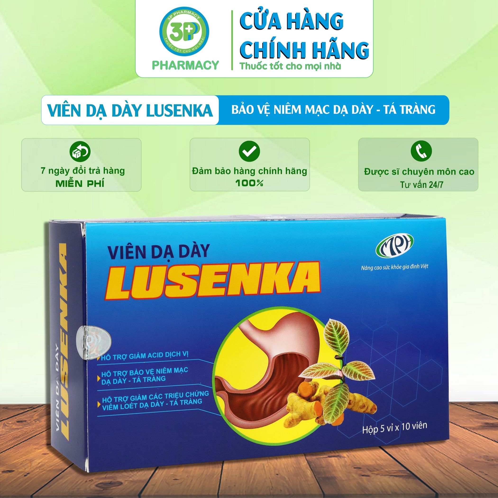 Viên uống dạ dày Lusenka hỗ trợ trào ngược dạ dày thực quản hộp 50 viên