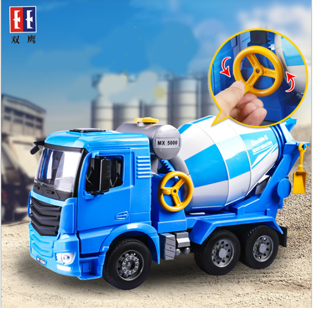 Đồ chơi trẻ em xe trộn bê tông cao cấp E228-002 có tay xoay đổ được vật liệu xe có đèn và âm thanh
