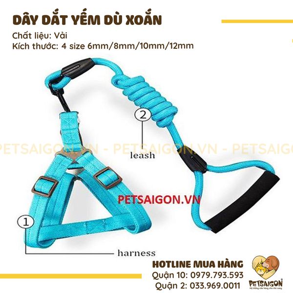 Dây dắt yếm dù xoắn cho thú cưng