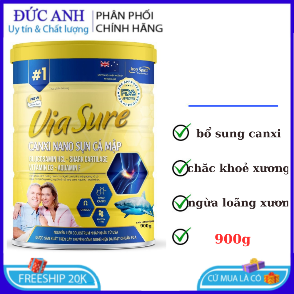 Sữa canxi nano sụn cá mập via sure giúp ngừa loãng xương hộp 900g